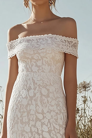 Lace Off The Shoulder Ivory A Line Wedding Dress